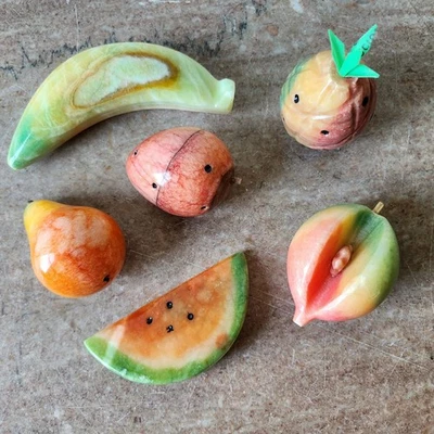 6 VTG Italian Marble Alabaster Stone Fruit Watermelon/Pineapple/Pear/Peach - Image 1 of 4