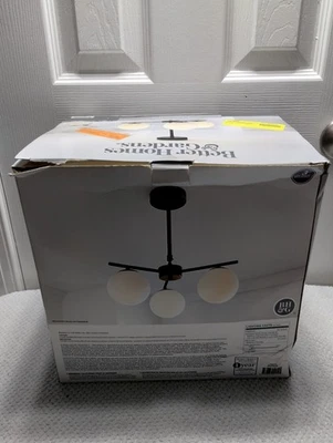 17" Architectural Ceiling Light Chandelier Metal Frame & Frosted Glass Globes (W - Image 1 of 4