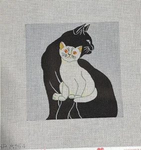 Black and White Cats, Hand Painted Needlepoint Canvas - Picture 1 of 1