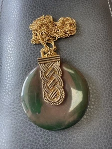 Vintage Khara Solid Perfume Compact Necklace Pendant Marbled Green 16” Neck Drop - Picture 1 of 8