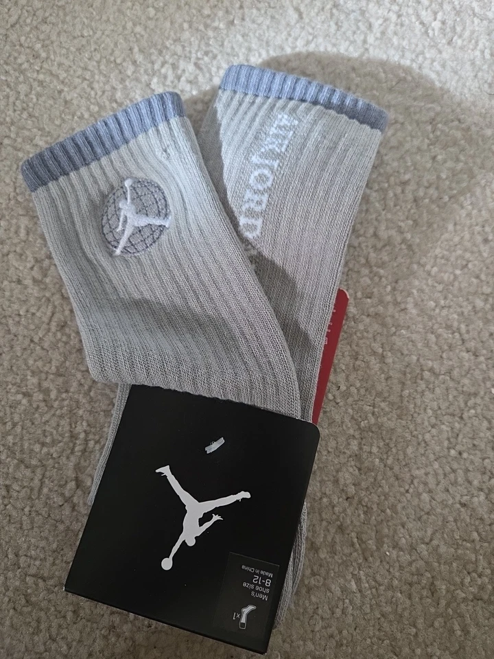 Meias Jordan Cool cinza 9 IX masculinas raras antigas tamanho L 8-12 - Imagem 1 de 4