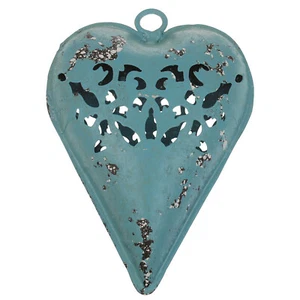 Colgante decorativo corazón turquesa metal 14 cm corazón decorativo corazón de metal para colgar vintage antiguo - Imagen 1 de 4