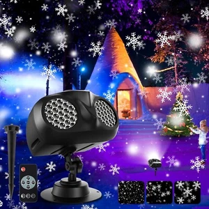 Christmas Snowflake Projector LED Moving Snowfall Laser Light Outdoor 2 LIGHT - Picture 1 of 5