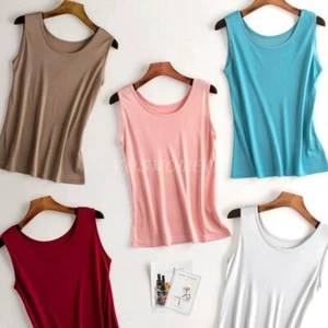 Mujeres Camisetas de punto morera de seda tejida torso sin mangas cuello redondo base capa - Imagen 1 de 26