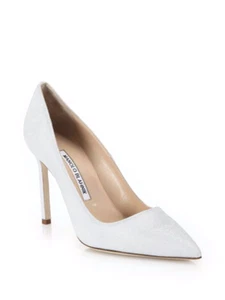 MANOLO BLAHNIK BB NOTTURNO WHITE SPARKLE WEDDING PUMPS 39.5 I LOVE SHOES 105 MM - Picture 1 of 9
