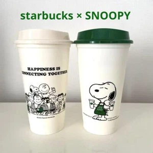 Starbucks PEANUTS Snoopy 2025 Reusable Plastic Cup 2 pcs 473ml Japan Limited FS - Picture 1 of 3