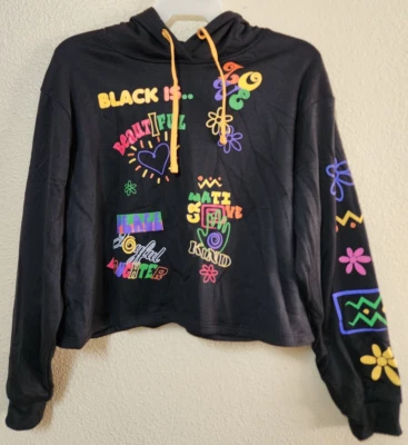 Modern Lux Women's Black is Beautiful Graphic Crop Hoodie Size XL Pre-Owned - Image 1 of 4