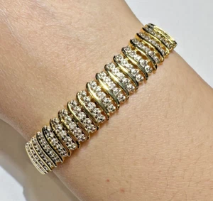 NEW Fancy Shiny Gold Plated Diamond Wide Diamond Tennis 7.5" Bracelet - Picture 1 of 4
