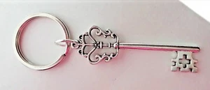 Pewter Silver 57x18mm Pretty Skeleton Key on a 27mm Keychain Keyring - Picture 1 of 1