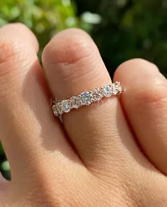 0.65ct Round Cut Moissanite Half Eternity Wedding Band 14k Rose Gold Plated - Picture 1 of 5