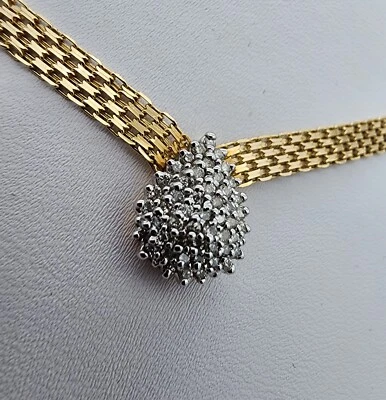 14k 0.585 金簇 Ctw 0.50 钻石尖梨镶嵌网项链 Au 2324 — 第 1/4 张图片