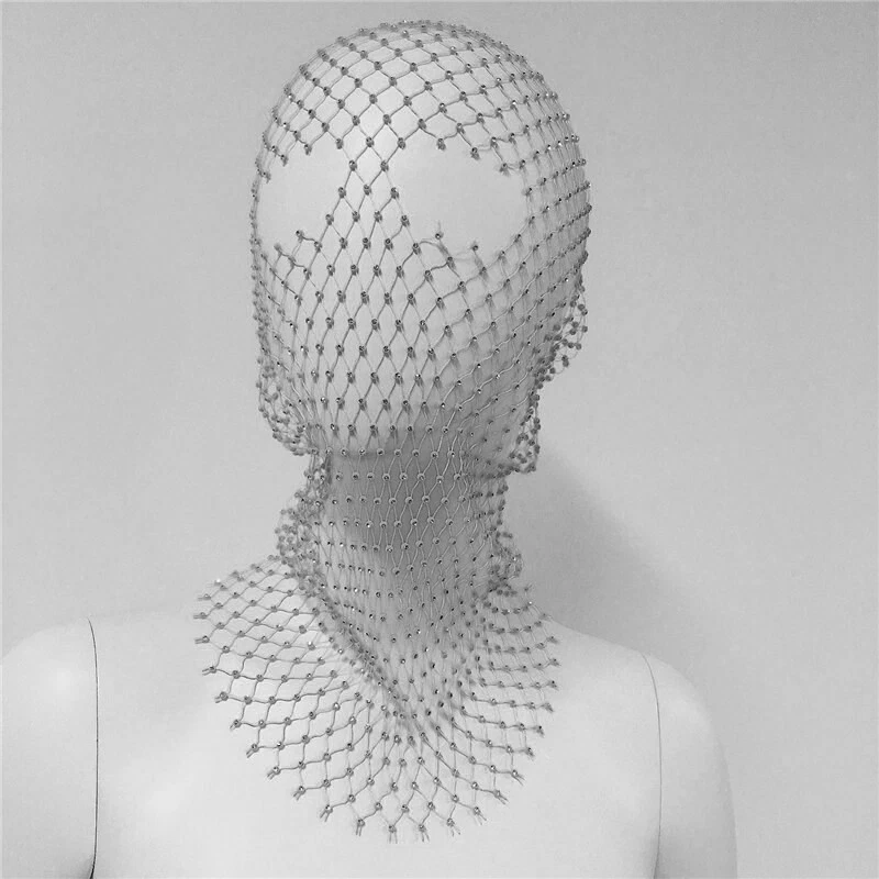ladies Rhinestone Face Mask Balaclava Crystal Glitter Headwear Party Mesh - Image 1 of 4