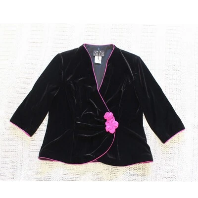 Blazer Alex Evenings Negro Terciopelo Mujer Talla XLP Rosa Flores Y2K Caprichos Gótico Top Foto 1 de 4