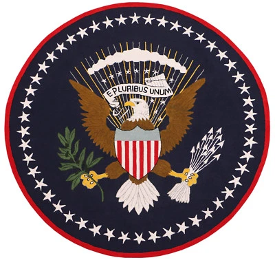 Alfombras 100 % lana acolchadas a mano Eagle Pluribus President con logotipo de Estados Unidos bandera 8'x8' ft Foto 1 de 4