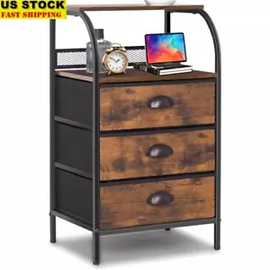 Nightstand Organizer W/ Fabric Drawers Storage Side Table Bedroom Living Room US - Picture 1 of 7