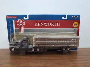 1/64 Ertl Kenworth w/ Livestock Trailer w/ Blue Flame Paint and Chrome Cattle - Picture 1 of 2