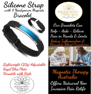 Magnetic Therapy Silicone Band Bracelet - 4 Rare Earth Neodymium Magnets -Blue - Picture 1 of 3