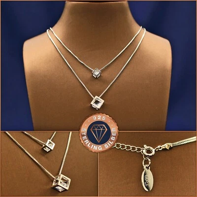 Halskette Doppel-Würfel-Kette 925 Sterling-Silber im Etui, Weihnachtsgeschenk - Bild 1 von 4