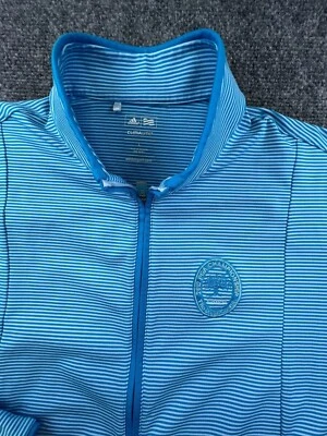 Chaqueta Adidas Climalite Mujer Grande Azul Rayas Cremallera Completa PGA 2012 Ocean Course Foto 1 de 4