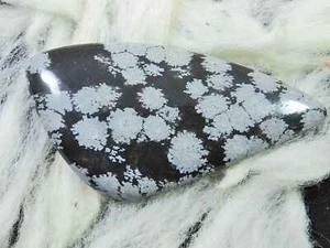 38Cts. Natural Snowflake Obsidian Loose Gemstone Fancy Cabochon 25X49X04MM B136 - Picture 1 of 9