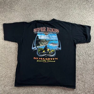 VINTAGE Harley Davidson Shirt Mens 2XL Black Flame EagleSt Maarten Super Bikes - Picture 1 of 14