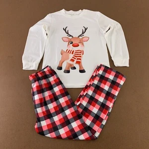 Kids Size 10 Red Plaid Reindeer Holiday Graphic 2 Piece Pajama Lounge Set new - Picture 1 of 9