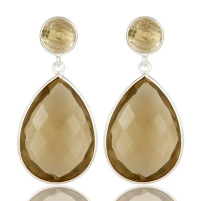 Natural Lemon Topaz 925 Sterling Silver Dangle Earrings Gemstone Jewelry - Image 1 of 2