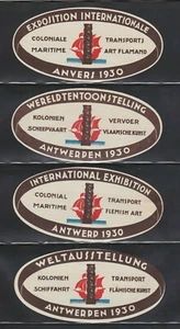 1930 Antwerp Colonial Maritime International Exposition -4 labels in diff langua - Picture 1 of 2