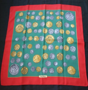 Vintage MAX MARA Ancient Coin Pattern Silk Scarf  - Picture 1 of 5