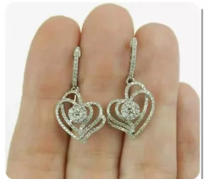 1 Ct Round Simulated Diamond Heart Drop & Dangle Earrings 14k White Gold Plated - Bild 1 von 3