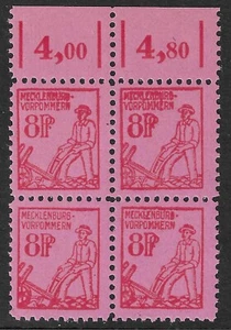 OCCUPATION / MECKLENBURG - 1945 - FARMER PLOWING 8PF - NUM / BLOCK 4V - MNH ** - Picture 1 of 1