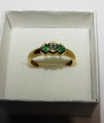 BELLE BAGUE OR JAUNE 18 CARATS SERTIE DE DIAMANT ET EMERAUDES TDD 51 - Photo 1/3