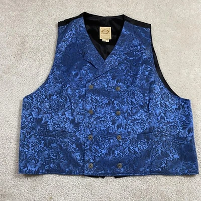 Wah Maker Vest Mens XL Blue Silk Western Brocade Double Breasted Waistcoat USA - Image 1 of 4