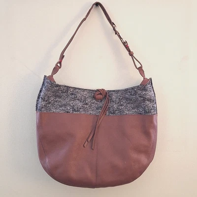 Bolso Cartera de Hombro ED Ellen DeGeneres Cuero Whisky y Tweed Hobo Defecto Brea Foto 1 de 4