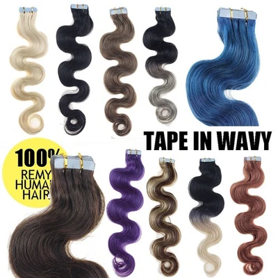 18 Inch Invisible Real Remy Wavy Tape In Hair Extensions Skin Weft Blonde BestA9 - Image 1 of 4