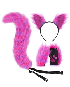 Purple Cat Ears Tail Set - Fluffy Faux Fur Bendable Tail | Ears Headband | Pa... - Bild 1 von 5