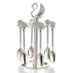 Decorative Swan Base Holder with 6 Spoons, Teaspoons, Coffee Dessert Spoons S... - Picture 1 of 7