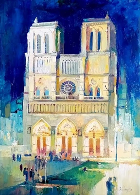 Ölgemälde Paris Notre-Dame Frankreich Stadtbild 70x50 cm E. Gritchina OOAK - Bild 1 von 4