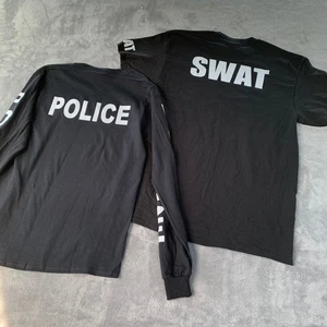 SWAT (L) Police (S) Graphic T-Shirt Bundle Black Short and Long Sleeve Size S - Picture 1 of 15