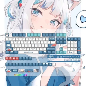 Hololive Gawr Gura Keycap PBT Cherry MX Sublimation 108 Keys Gift For Keyboards - Picture 1 of 8