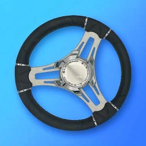 Verona Boat Steering Wheel Gray Brushed Aluminum Spokes | Legend Boats Logo - Picture 1 of 23