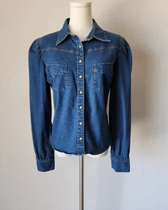 Vintage Y2K Levi's Denim Western Shirt Snap Long Sleeve Stretch Cotton Women's L - Picture 1 of 12
