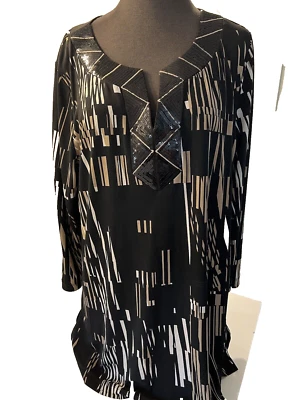Dana Buchman Tunice Blouse Top Womens L Sequin Neckline Streach Comfy - Image 1 of 4