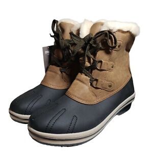 Pawz Bearpaw Womens Tan Black Faux Leather Wool Lace Up Snow Rain Boots Size 10M