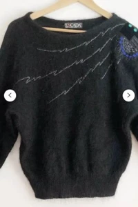 Vtg. Escada Black Mohair Wool Sweater Women’s S. With Beaded Design. Authentic! - Picture 1 of 8