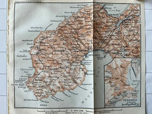 CORNWALL, 1910 Original Antique County Map Lands End Penzance St Ives Mousehole - Picture 1 of 4