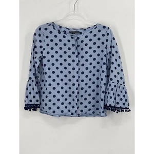 Elliott Lauren Top Damen 2 Knöpfe Bommel Bluse Blau 100% Baumwolle - Bild 1 von 8
