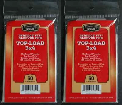 100 Cardboard Gold Perfect Fit Sleeves for Top-Loader 3x4 from 20-60 Pt Bag