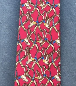 Men’s CADOGAN & COMPANY 100% Silk Neck Tie Ducks Geese Belts Red Gift Dad Father - Picture 1 of 3