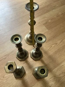 5 Brass candle sticks holders 12" To 8" Needs Cleaning - Picture 1 of 5